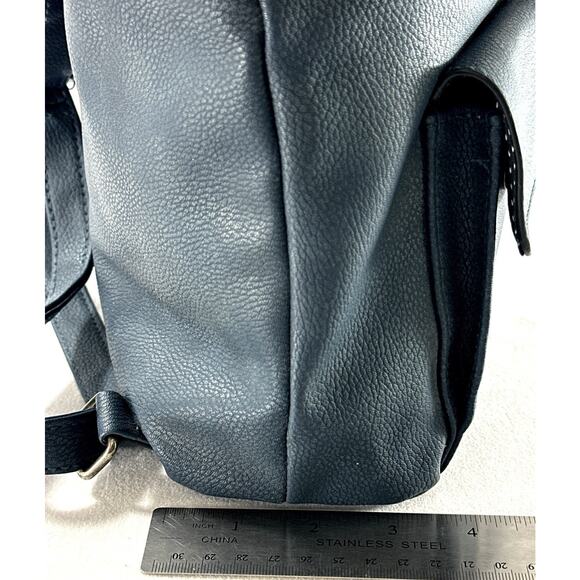 American Eagle AE Blue Faux Leather Mini Backpack Purse Drawstring Flap Bag - Picture 7 of 9